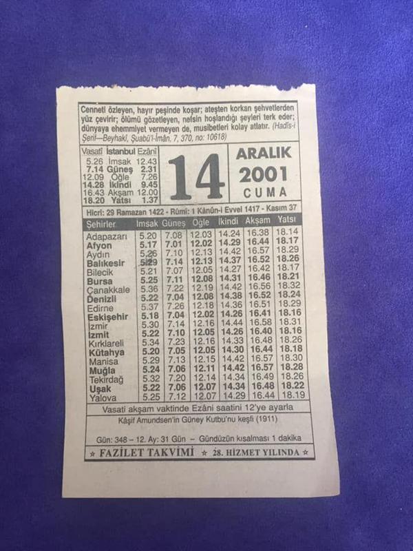 14 Aralık 2001 Takvim Yaprağı - Nostalji Koleksiyonluk Takvim Yaprağı - Image 1