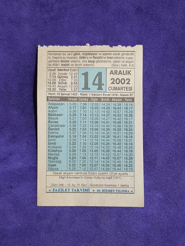 14 Aralık 2002 Takvim Yaprağı - Nostalji Koleksiyonluk Takvim Yaprağı - Image 1
