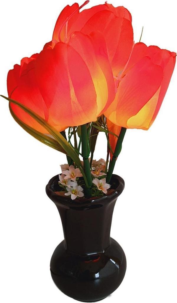 90'lar Temalı Dekoratif Işıklı Yapay Çiçek 27cm (Kırmızı-Turuncu Lale) - Image 1