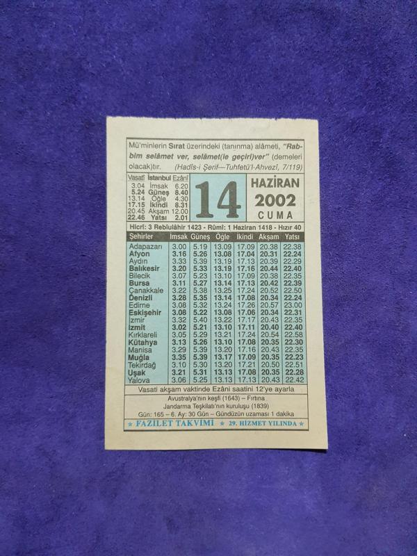 14 Haziran 2002 Takvim Yaprağı - Nostalji Koleksiyonluk Takvim Yaprağı  - Image 1