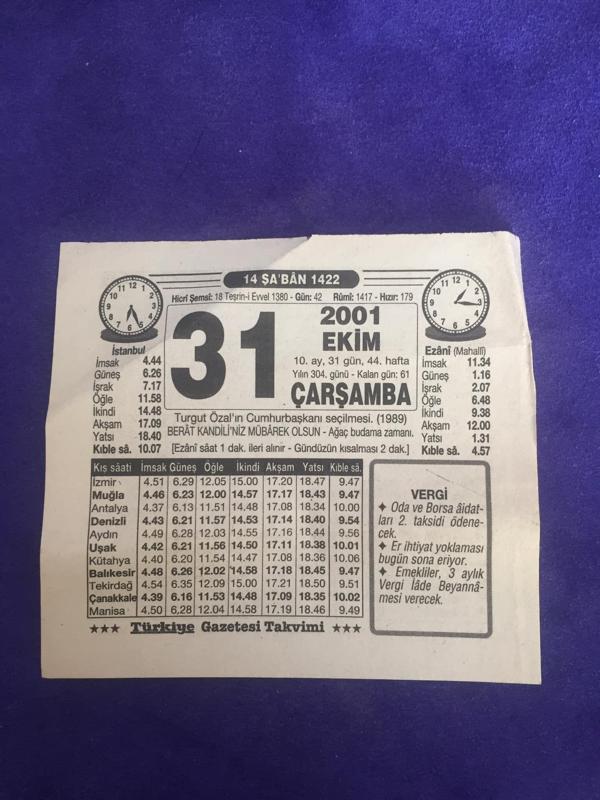 31 Ekim 2001 Takvim Yaprağı - Nostalji Koleksiyonluk Takvim Yaprağı - Image 1
