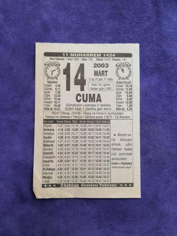 14 Mart 2003 Takvim Yaprağı - Nostaljik Koleksiyonluk Takvim Yaprağı - Image 1