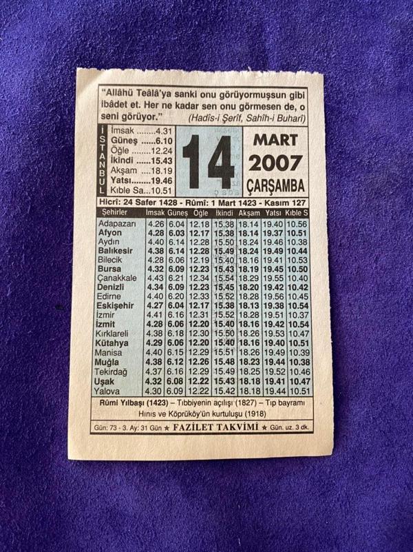 14 Mart 2007 Takvim Yaprağı - Nostalji Koleksiyonluk Takvim Yaprağı - Image 1