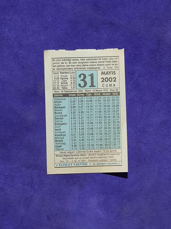 31 Mayıs 2002 Takvim Yaprağı - Nostalji Koleksiyonluk Takvim Yaprağı A - Image 1