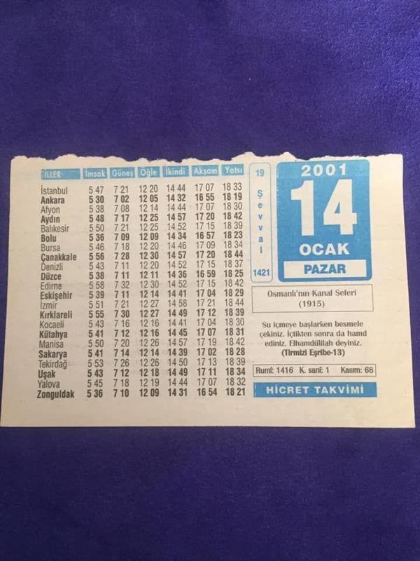14 Ocak 2001 Takvim Yaprağı - Nostalji Koleksiyonluk Takvim Yaprağı - Image 1