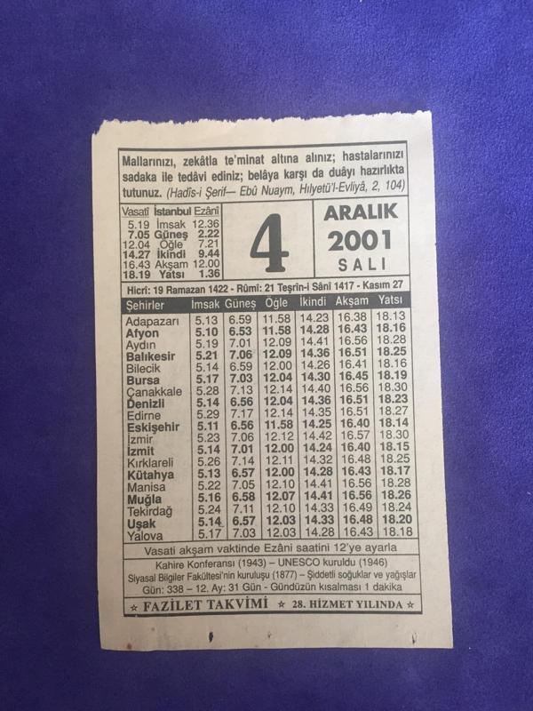 4 Aralık 2001 Takvim Yaprağı - Nostalji Koleksiyonluk Takvim Yaprağı - Image 1