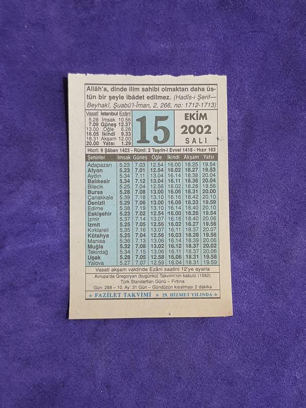 15 Ekim 2002 Takvim Yaprağı - Nostalji Koleksiyonluk Takvim Yaprağı - Image 1