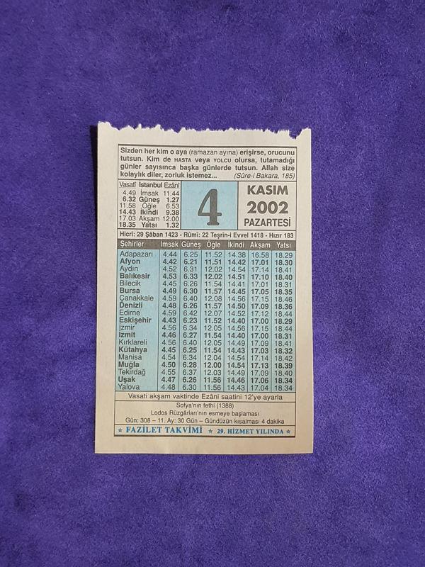 4 Kasım 2002 Takvim Yaprağı - Nostalji Koleksiyonluk Takvim Yaprağı - Image 1