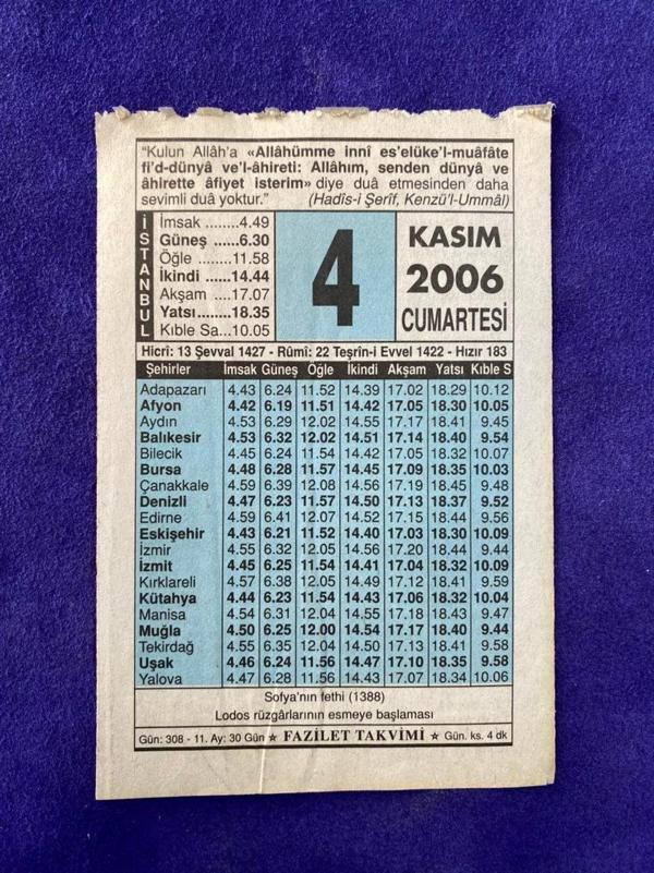 4 Kasım 2006 Takvim Yaprağı - Nostalji Koleksiyonluk Takvim Yaprağı - Image 1