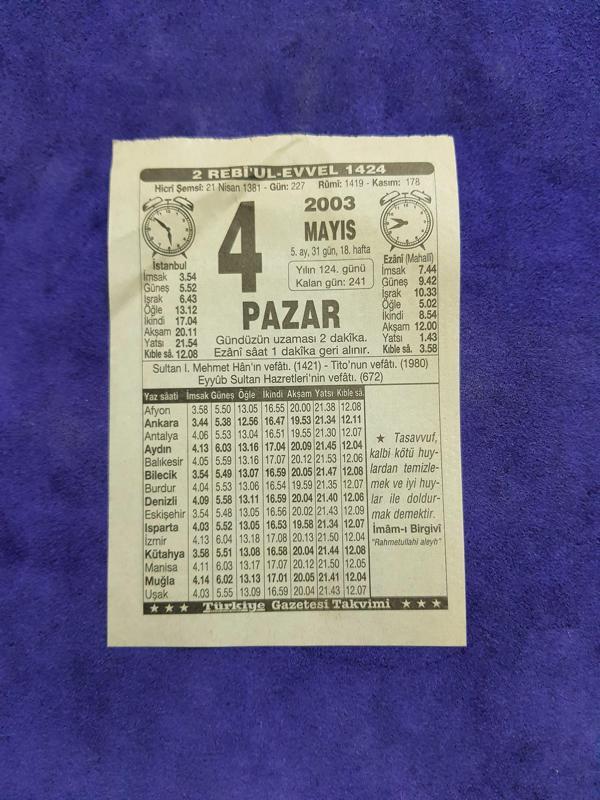 4 Mayıs 2003 Takvim Yaprağı - Nostaljik Koleksiyonluk Takvim Yaprağı - Image 1