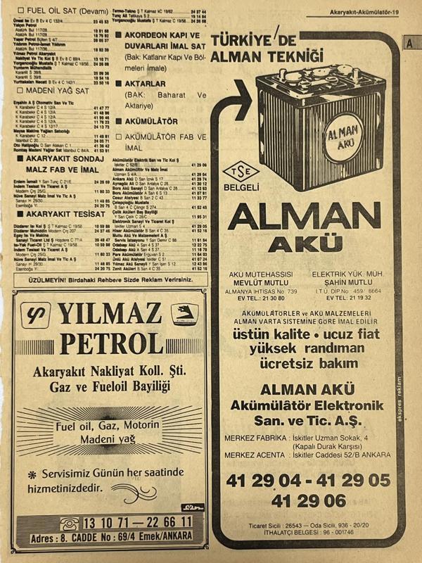 Ankara 1986 Meslek Reklam İlanı Efemera S19 - Image 1
