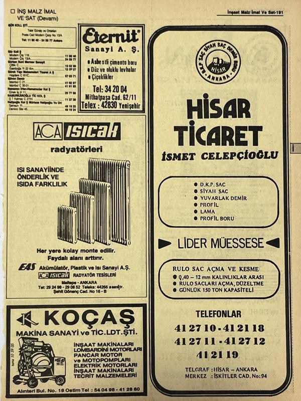 Ankara 1986 Meslek Reklam İlanı Efemera S191 - Image 1