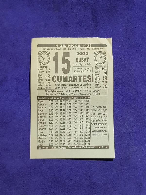 15 Şubat 2003 Takvim Yaprağı - Nostaljik Koleksiyonluk Takvim Yaprağı - Image 1