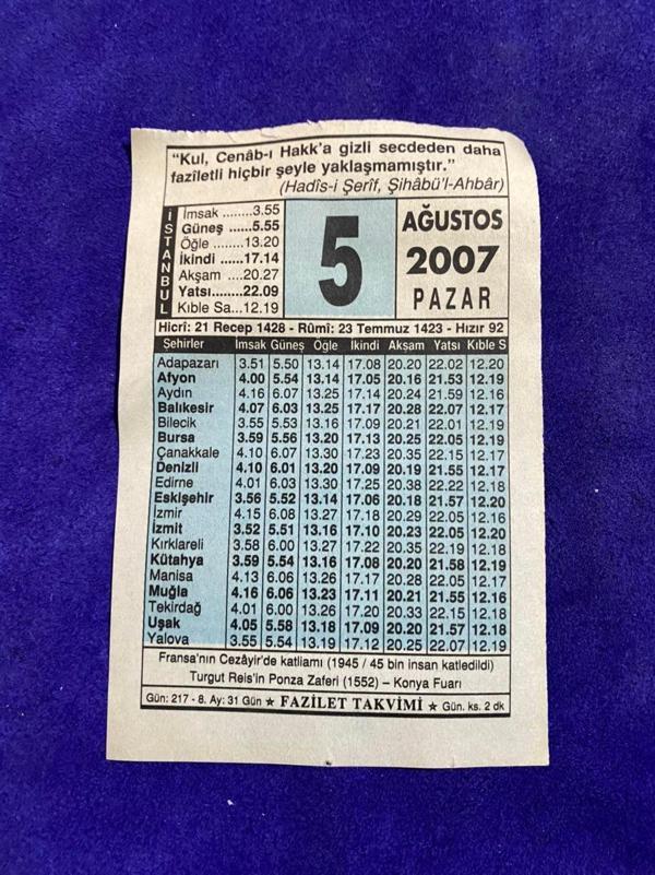 5 Ağustos 2007 Takvim Yaprağı - Nostalji Koleksiyonluk Takvim Yaprağı - Image 1