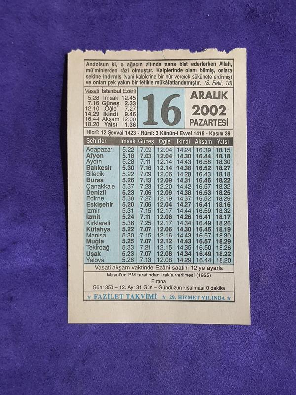 16 Aralık 2002 Takvim Yaprağı - Nostalji Koleksiyonluk Takvim Yaprağı - Image 1