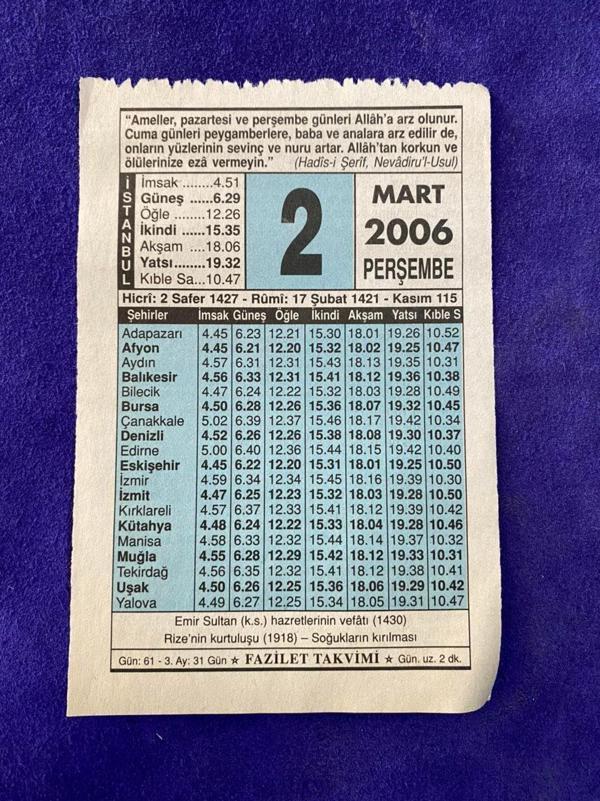 2 Mart 2006 Takvim Yaprağı - Nostalji Koleksiyonluk Takvim Yaprağı - Image 1