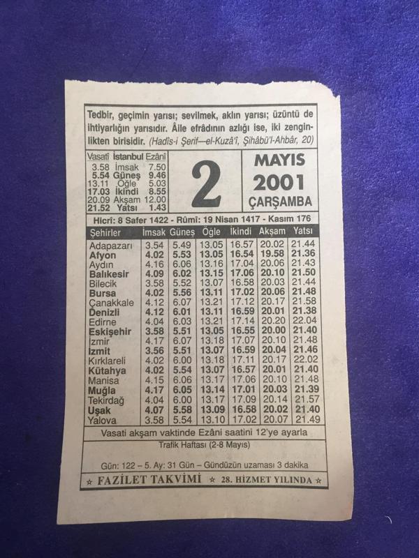 2 Mayıs 2001 Takvim Yaprağı - Nostalji Koleksiyonluk Takvim Yaprağı - Image 1