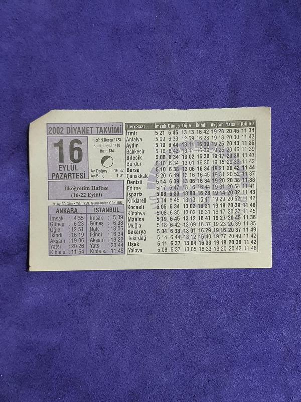16 Eylül 2002 Takvim Yaprağı - Nostalji Koleksiyonluk Takvim Yaprağı A - Image 1