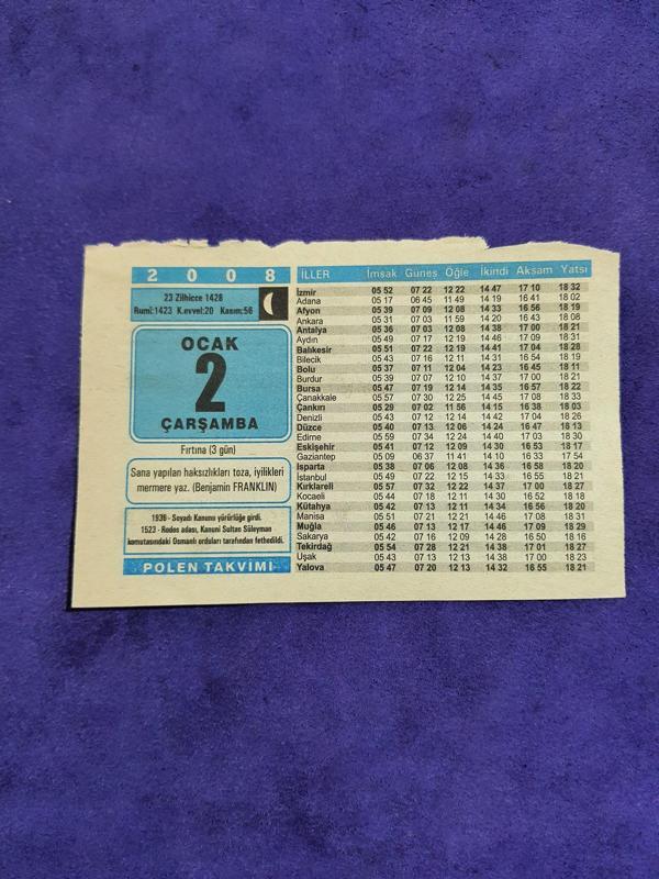 2 Ocak 2008 Takvim Yaprağı - Nostaljik Koleksiyonluk Takvim Yaprağı A - Image 1