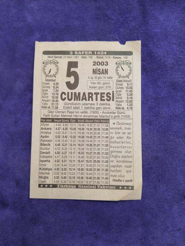 5 Nisan 2003 Takvim Yaprağı - Nostaljik Koleksiyonluk Takvim Yaprağı - Image 1
