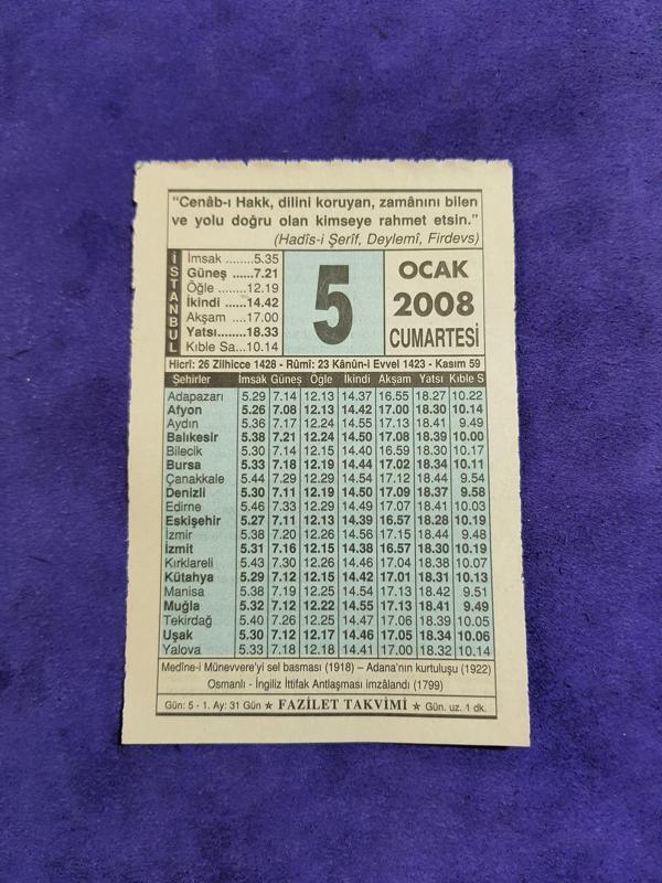 5 Ocak 2008 Takvim Yaprağı - Nostaljik Koleksiyonluk Takvim Yaprağı - Image 1