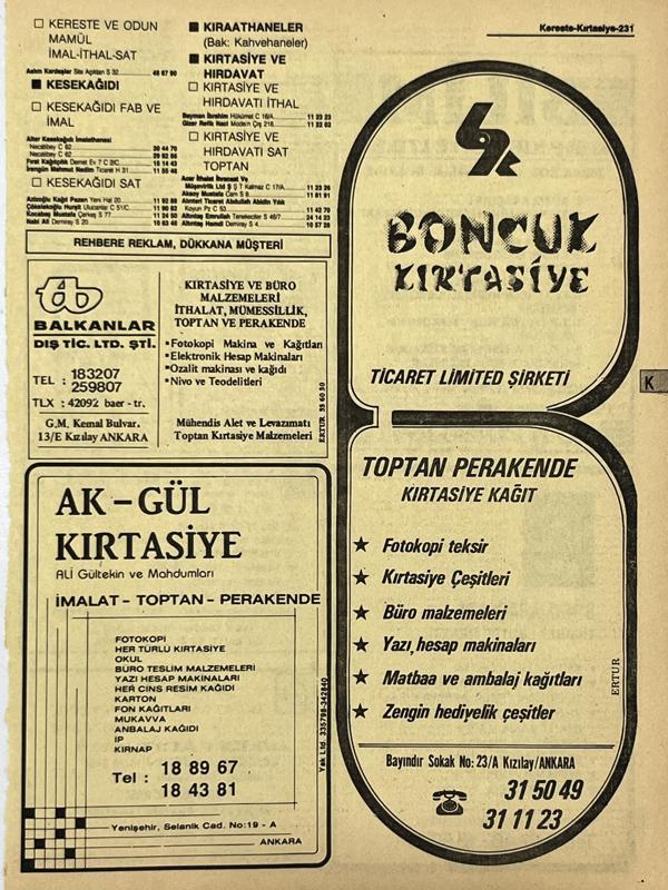 Ankara 1986 Meslek Reklam İlanı Efemera S231 - Image 1