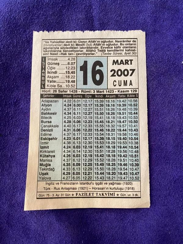 16 Mart 2007 Takvim Yaprağı - Nostalji Koleksiyonluk Takvim Yaprağı - Image 1