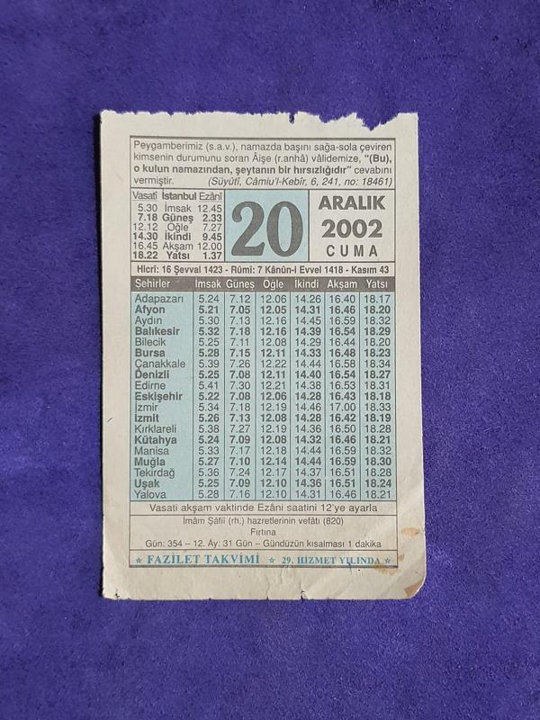 20 Aralık 2002 Takvim Yaprağı - Nostalji Koleksiyonluk Takvim Yaprağı - Image 1