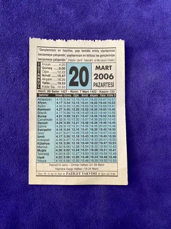 20 Mart 2006 Takvim Yaprağı - Nostalji Koleksiyonluk Takvim Yaprağı - Image 1