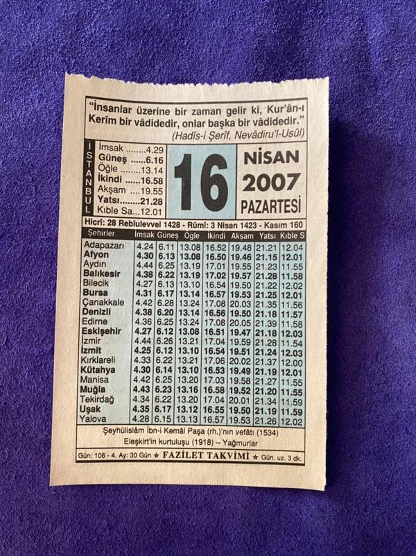 16 Nisan 2007 Takvim Yaprağı - Nostalji Koleksiyonluk Takvim Yaprağı - Image 1