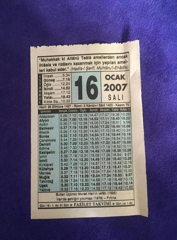 16 Ocak 2007 Takvim Yaprağı - Nostalji Koleksiyonluk Takvim Yaprağı - Image 1