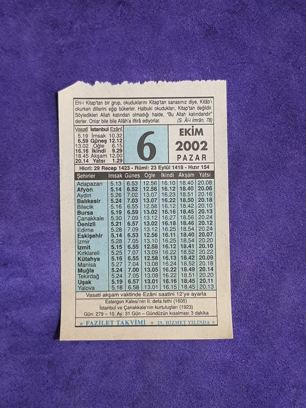 6 Ekim 2002 Takvim Yaprağı - Nostalji Koleksiyonluk Takvim Yaprağı - Image 1