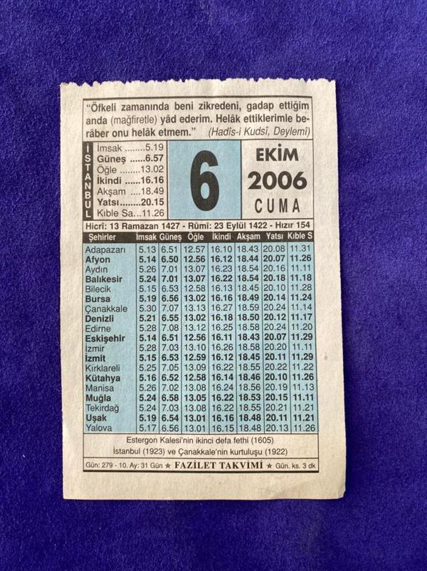 6 Ekim 2006 Takvim Yaprağı - Nostalji Koleksiyonluk Takvim Yaprağı - Image 1