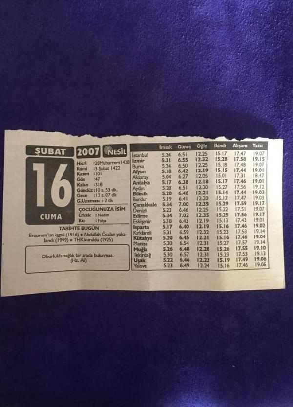 16 Şubat 2007 Takvim Yaprağı - Nostalji Koleksiyonluk Takvim Yaprağı B - Image 1