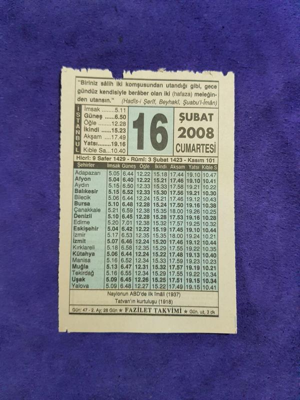16 Şubat 2008 Takvim Yaprağı - Nostaljik Koleksiyonluk Takvim Yaprağı - Image 1
