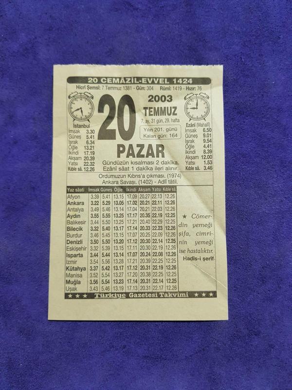 20 Temmuz 2003 Takvim Yaprağı - Nostaljik Koleksiyonluk Takvim Yaprağı - Image 1