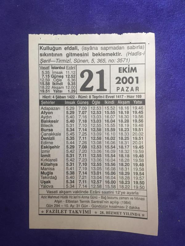 21 Ekim 2001 Takvim Yaprağı - Nostalji Koleksiyonluk Takvim Yaprağı - Image 1