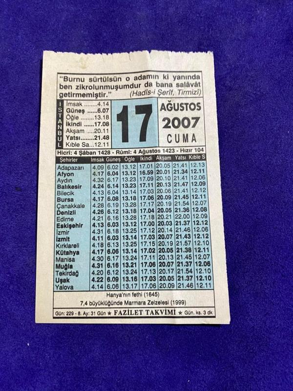 17 Ağustos 2007 Takvim Yaprağı - Nostalji Koleksiyonluk Takvim Yaprağı - Image 1