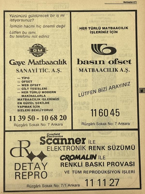 Ankara 1986 Meslek Reklam İlanı Efemera S271 - Image 1