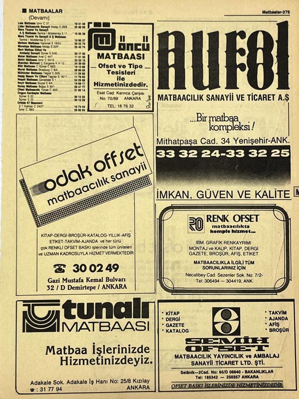 Ankara 1986 Meslek Reklam İlanı Efemera S275 - Image 1