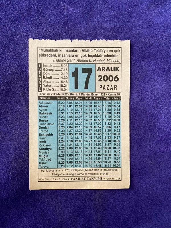 17 Aralık 2006 Takvim Yaprağı - Nostalji Koleksiyonluk Takvim Yaprağı - Image 1