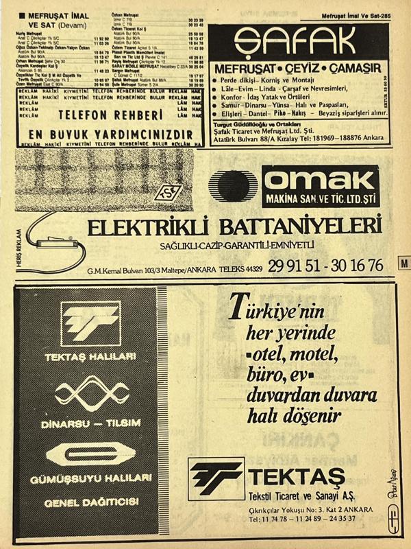 Ankara 1986 Meslek Reklam İlanı Efemera S285 - Image 1