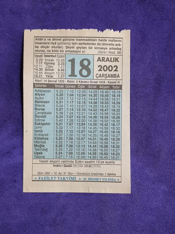 18 Aralık 2002 Takvim Yaprağı - Nostalji Koleksiyonluk Takvim Yaprağı - Image 1