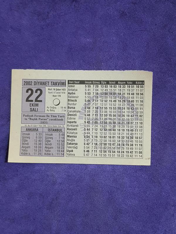 22 Ekim 2002 Takvim Yaprağı - Nostalji Koleksiyonluk Takvim Yaprağı A - Image 1