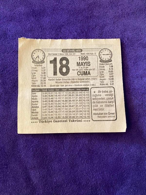 18 Mayıs 1990 Takvim Yaprağı - Nostalji Koleksiyonluk Takvim Yaprağı - Image 1