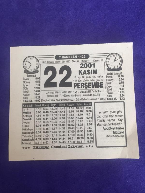 22 Kasım 2001 Takvim Yaprağı - Nostalji Koleksiyonluk Takvim Yaprağı B - Image 1