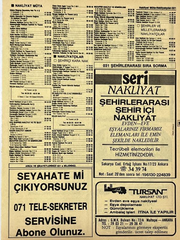Ankara 1986 Meslek Reklam İlanı Efemera S321 - Image 1