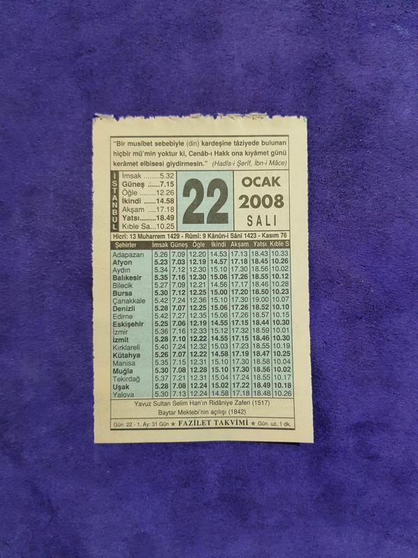 22 Ocak 2008 Takvim Yaprağı - Nostaljik Koleksiyonluk Takvim Yaprağı - Image 1