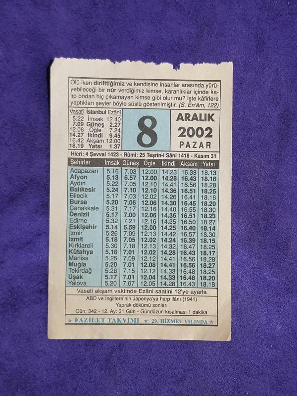 8 Aralık 2002 Takvim Yaprağı - Nostalji Koleksiyonluk Takvim Yaprağı - Image 1