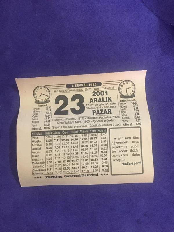 23 Aralık 2001 Takvim Yaprağı - Nostalji Koleksiyonluk Takvim Yaprağı B - Image 1